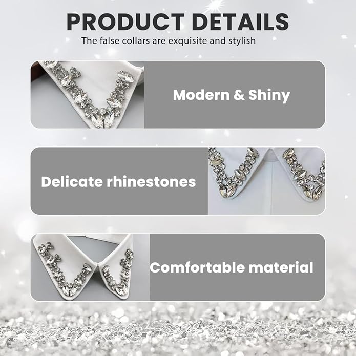 erioctry Rhinestones Fake Collar White Detachable Faux Blouse Lapel Choker for Women Girls Party Wear