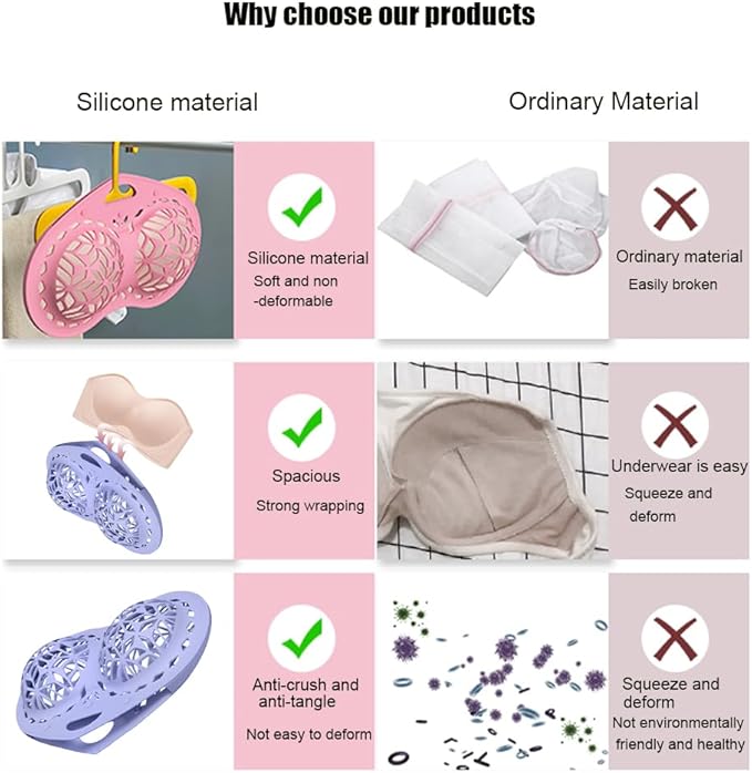 1Pcs Bra Washing Bag Silicone Mesh Underwear Laundry Bags,Purple Bra Laundry Bag Fits A-C Cup Bras,Anti Deformation Lingerie Bag for Washer/Dryer Machines
