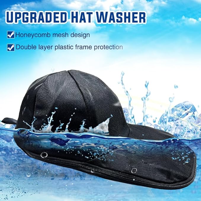 Hat Washer for Washing Machine, Cap Washer with Mesh Bags, Hat Washer for Baseball Caps, Hat Cleaner/Cleaning Protector (Black - 2 Pack)