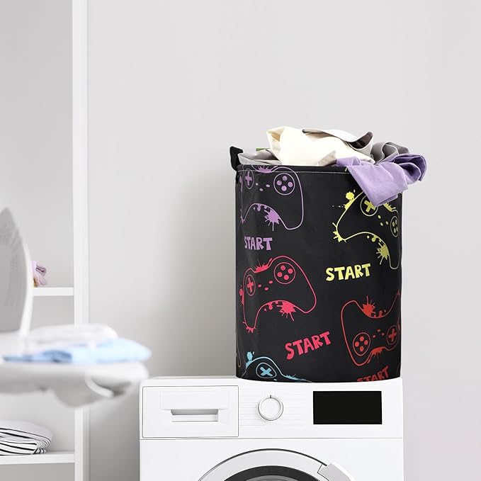 Zhehao 2 Pcs Gamer Laundry Basket Boys Kids Laundry Hamper Gamer Room Decor Gaming Storage Basket Hamper Clothes Organizer Nursery Toy Storage Bin for Easter Gifts Bedroom Bathroom Decoration(Vivid)