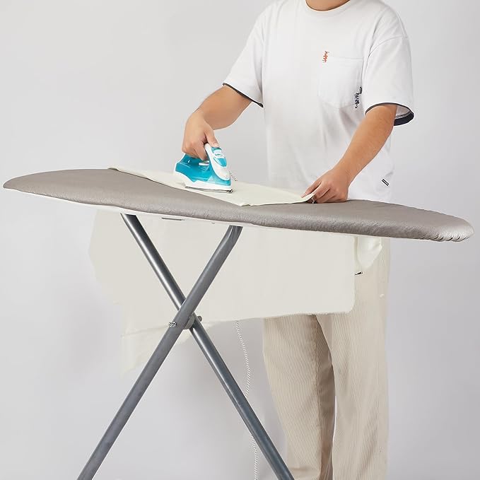 BNDX Ironing Board Cover 18x49 - Silicone Coating Scorch Resistant Padding,Extra Thick Heavy Duty Padded 4 Layers, Bongee Cord Edge,2 Click Buckles for Smooth Iron, Cinder