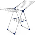 Clothes Drying Rack with Height-Adjustable Wings, Metal Foldable Laundry Dryer Stand for Clothing & Bedding, Free-Standing Collapsible for Indoor & Outdoor Use, 53.5" L × 22.8" W, Silver Blue