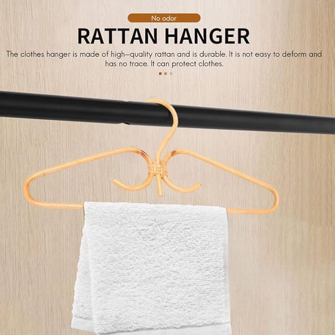 2Pcs Rattan Clothes Hanger Natural Rattan Hand-Woven 3 Hook Hanger for Home Wardrobe Clothing Store Decor 40x20cm