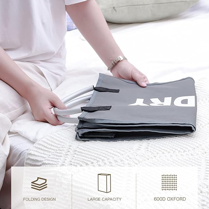 Laundry Basket, Durable Handles for Easy Carry, Collapsible Cloth Baskets, Hampers for College Dorms, Foldable Fabric Hamper Bags (Black,1 Piece)