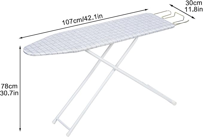 43" x 13" Ironing Board Height Adjustable Iron Board, Heavy Duty Ironing Board with Iron Rest & Heat Resistant Cover, Foldable Ironing Stand