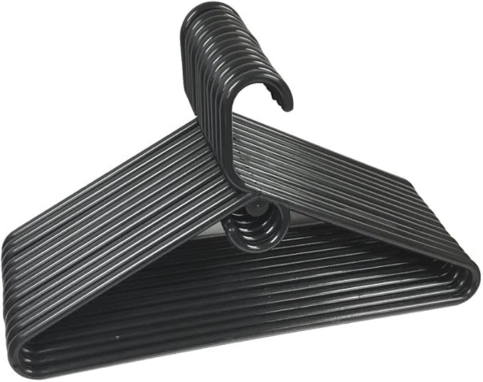 12 Pieces Adult Cloth Tubular Hangers Heavy Duty Plastic - Coat Suit Closet Organization Hanger - Black Color