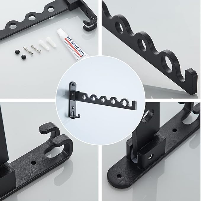 Small Wall Clothes Rail, Aluminium Foldable Drying Rack Hook 90° Rotation Coat Hanger for Laundry Bathroom Balcony (1ps Black Fixed Seat)