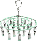 Stainless Steel Clothes Sock Drying Rack with 24 Clips, Swivel Hook Windproof Clothes Hanger Rack for Sock, Bras, Towel, Underwear, Hat, Scarf, Gloves, Pants Laundry Clothes (Green Clips)