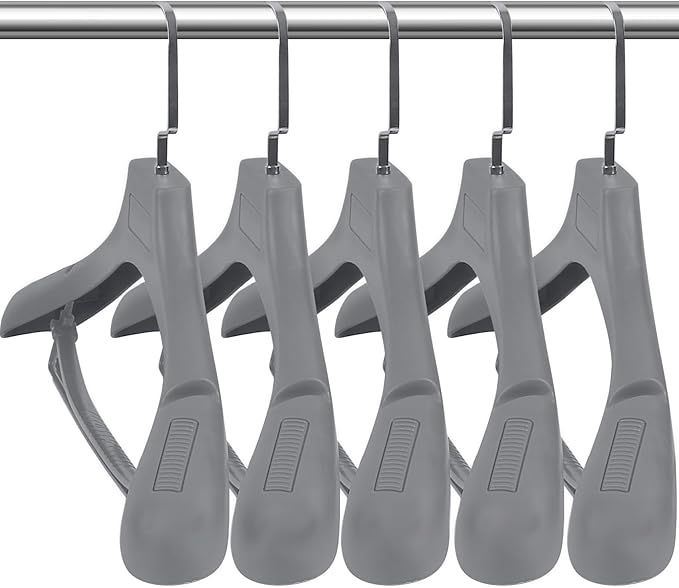 DEDU Plastic Extra Wide Shoulder Suit Hangers for Men 15 Pack Width 17.7", Grey Sweater Hangers no Shoulder Bump Non Slip for Thick Sweaters, Clothes Hangers with Pants Bar & Metal Hook