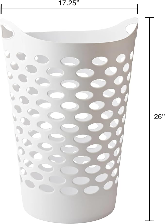 Plastic Round Laundry Hamper, BPA-Free, White - Sturdy, Ventilated, with Comfort Carrying Handles for Bedroom, Bathroom & Dorm