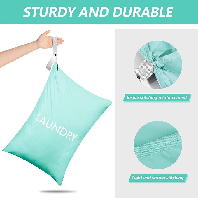 MissBoy Laundry Bag, Nylon Storage Bag for Dirty Clothes, Washable Laundry Bags with Zip for Travel Camping College Dorms, Lightweight Foldable Swimming Dry Wet Bag