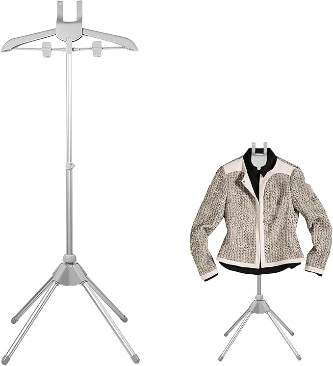 Clothes Steamer Stand, Folding Telescopic Height Adjustable with Ironing Gloves, Gray
