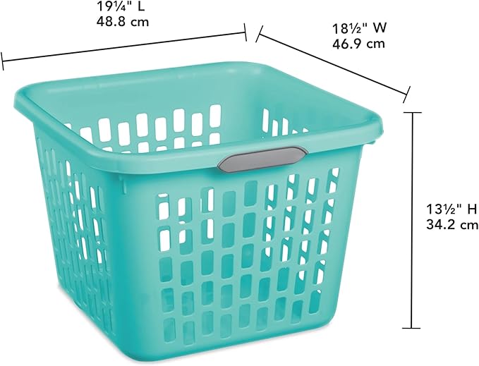 1.5 Bushel Square Plastic Laundry Basket with Two Comfortable Handles, Teal Green