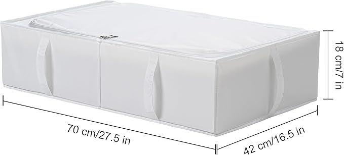 TYEERS Under Bed Storage Containers, Durable Fabric, Washable, Collapsible, Under Bed Storage Bins for Clothes, Blankets, Sheets, Shoes, 27.5x16.5x7 Inches, 1-Pack, White