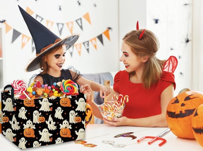 Rectangular Halloween Basket Pumpkin Baskets Trick or Treat Basket Rectangular Organizer Box Room Decor for Halloweens Parties(Black Halloween)