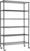 YRLLENSDAN 6 Tier Shelf Heavy Duty Metal Shelving Unit with Wheels, Adjustable Wire Storage Shelves 2100LBS Capacity, Garage Shelving for Pantry, Kitchen, Closet, Black, 18" D x 48" W x 82" H