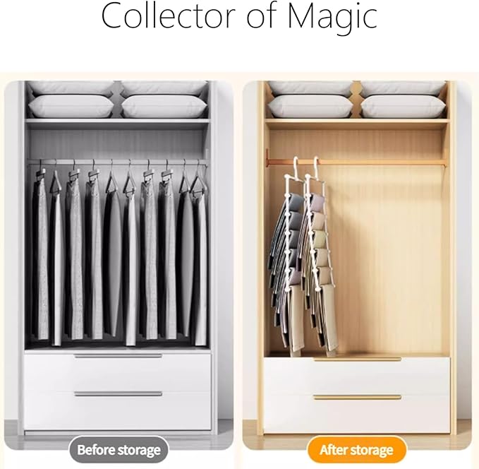 5-Tier Hanging Pants Rack, Pants Rack, 2 Pack Space Saving Closet Organizer for Multiple Pants, Slacks, Jeans, Towels, Scarves - Heavy Duty Storage Holder for Closet, Bedroom, Dorm Room