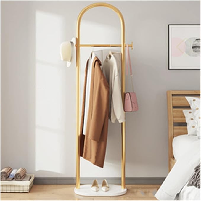 WIGING Coat Rack, Bedroom Floor Household Clothes Rack, Round Clothes Rails Storage Stand for Small Space Bedroom Entryway Shelf (Color : Gold, Size : 45x30x172cm)