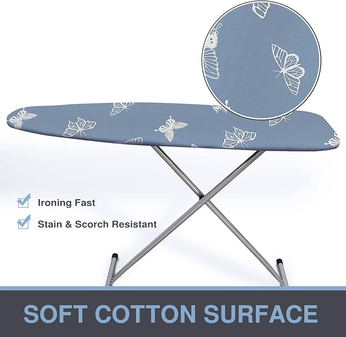 Ironing Board Cover and Pad, Standard Size 15x54, Thick Padding, Elastic Edge, Resist Scorching, Adjustable Fastener, Heavy Duty Floral Iron Board Covers (Butterfly)