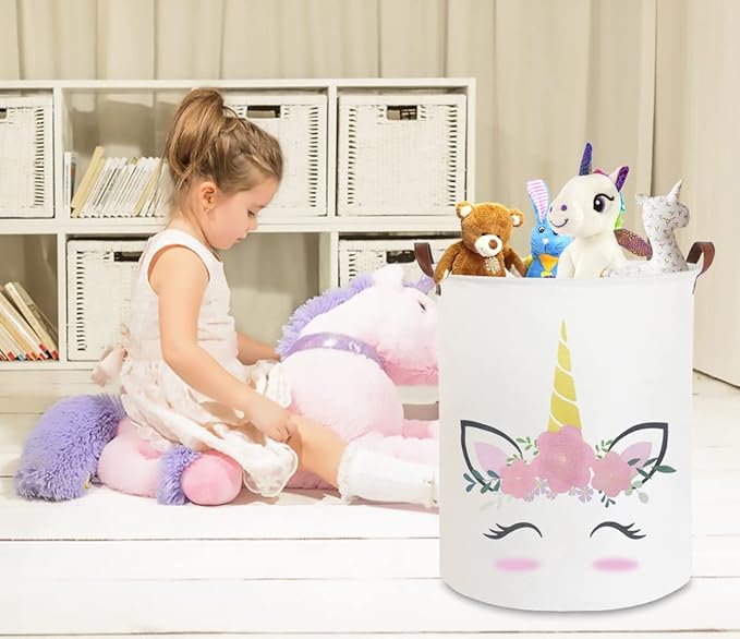 CLOCOR Pink Unicorn Laundry Basket,Kids Toy Storage Bin,Baby Girls Dirty Clothes Hamper,Nursery Hamper for Bedroom,Bathroom Decor,Gift Basket (Pink Unicorn)