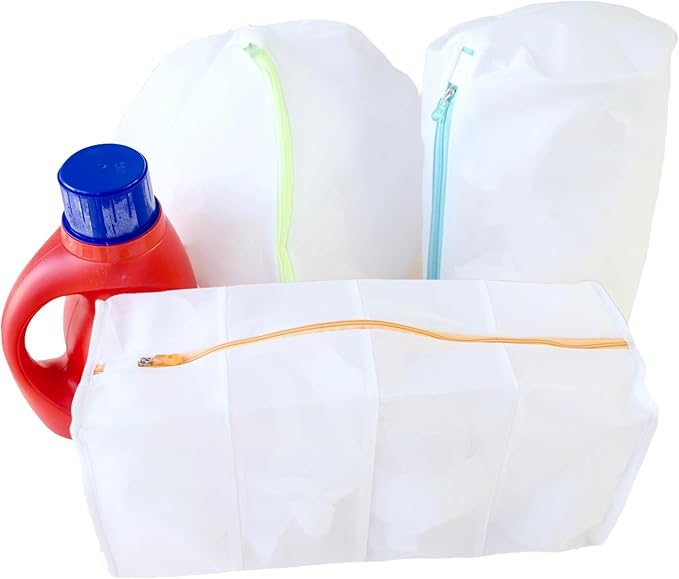 EASY WASH - Large 3D Mesh Laundry Bag Set – Perfect for Bras, Sweaters, Stockings & Delicates, Ideal for Travel, Storage & Laundry. Includes Bonus Organizer Pouch, Durable Mesh, Colorful zippers.