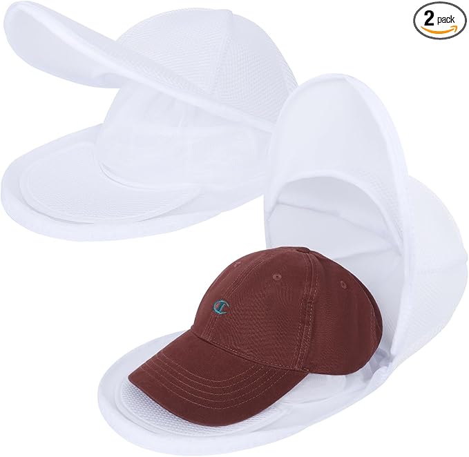Upgraded Hat Washer Cage with Protective Mesh Bag, Durable Hats Cleaner for Caps, Hat Cleaner for Baseball Caps - Reusable, Fixed Holder, Prevents Deformation, Fits Most Hats, White 2 Pack