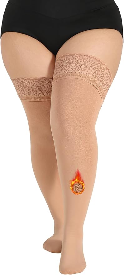 Plus Size Thigh High Socks for Women Fleece Lined Extra Long Over the Knee Stockings Leg Warmers Boot Socks