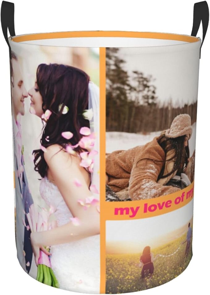 Custom Laundry Basket,Personalized Laundry Hamper With Photo Name,Customized Dirty Clothes Hamper With Handle,Collapsible Storage Basket For Bathroom Living Room Bedroom