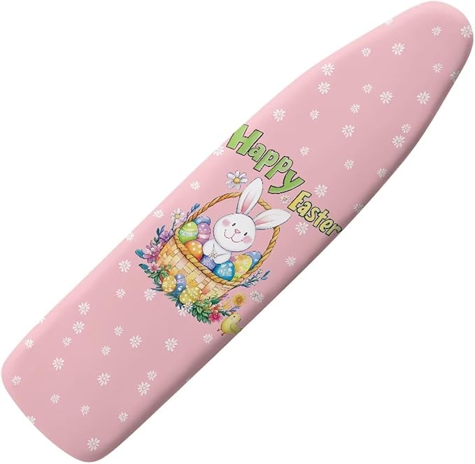 Bunny Easter Day Homes Replacement Ironing Board Cover & Pad, Easter's Rabbit 3 Click Buckles for Smooth Iron, Egg Flower Easy Installation