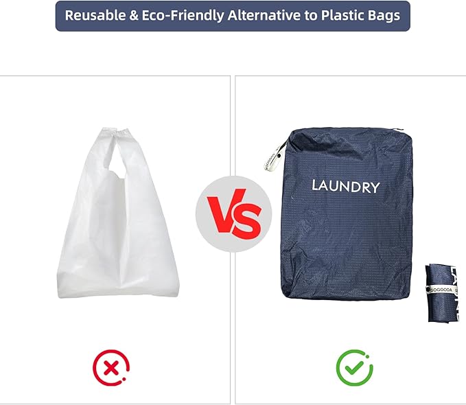 GOGOODA Travel Laundry Bags – Packable & Splash-Resistant Clothes Organizer with Handle | Lightweight, Foldable & Space-Saving for Suitcase, Gym, Beach & Business Trips (Navy Blue & Orange)