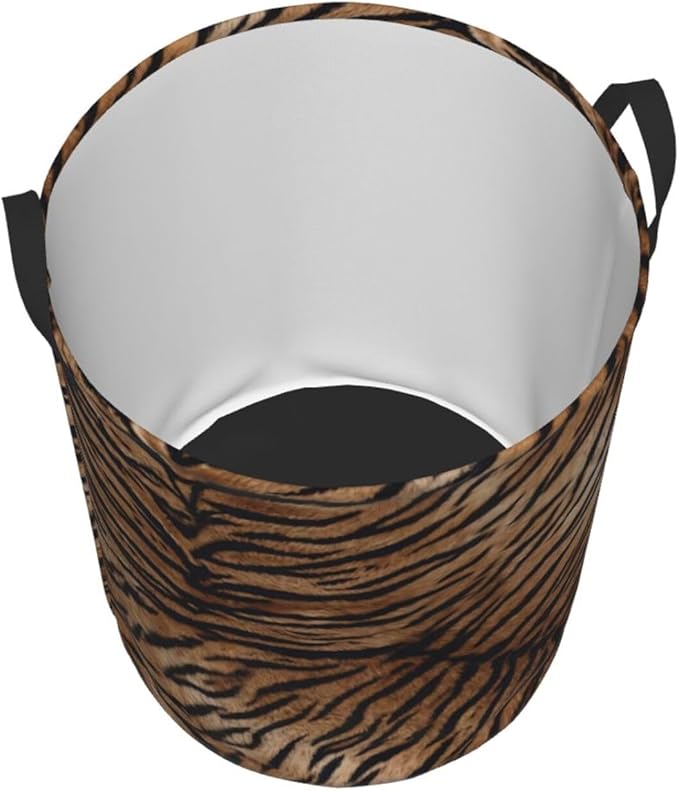 Tiger Texture Round Laundry Hamper Natural Animal Skin Print Storage Basket Toys Clothes Organizer Bin For Home Bathroom Bedroom Dorm Nursery, 62l