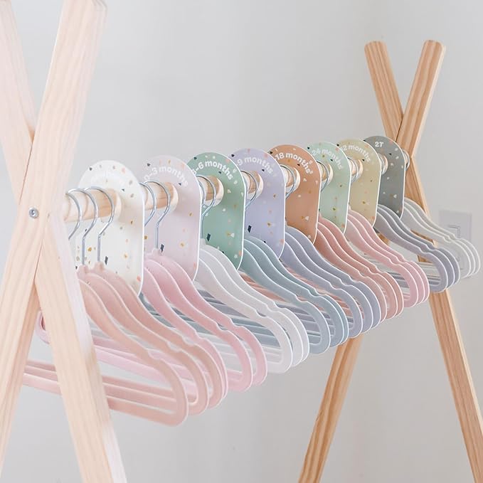 3 Sprouts Velvet Baby Hangers - Non-Slip Hanger for Infant, Toddler, Baby Clothes - Closet Kids Hangers with Slim Design, Nordic Colors (Gray - Pack of 30, Pack of 30)