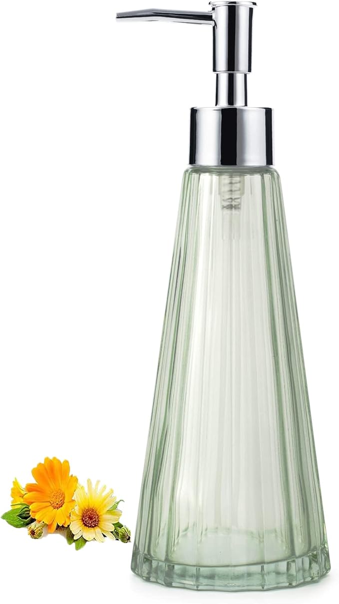 10oz/300ml Hand Soap Dispenser Bathroom, Kitchen Soap Dispenser, Glass Soap Dispenser with Silver Rust Proof Pump, Liquid Soap Dispenser with Elegant and Beautiful Color(green)