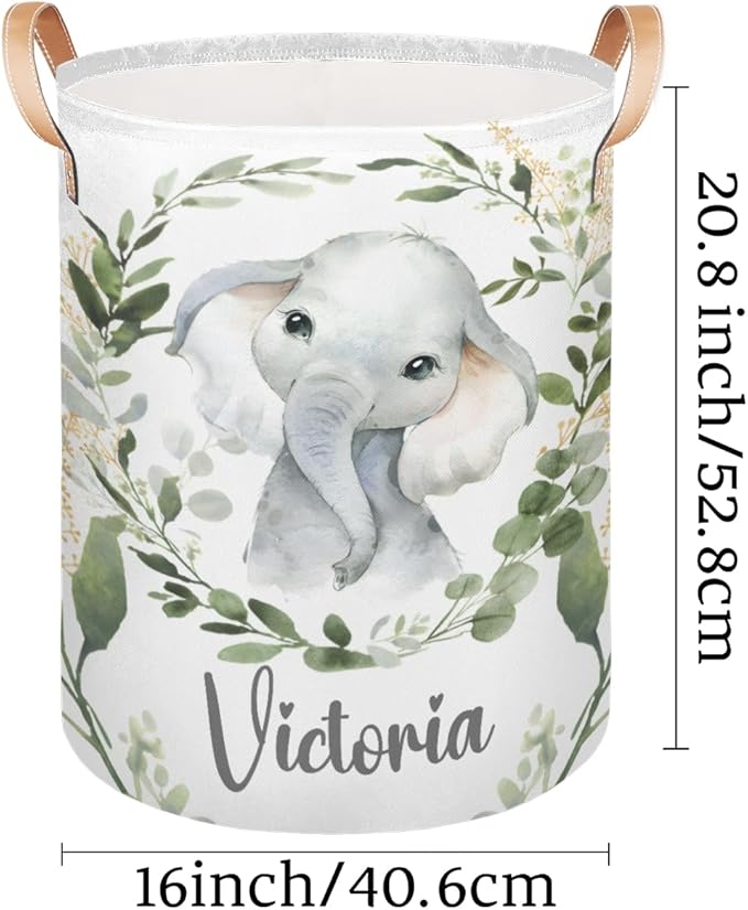 Personalized Laundry Basket, Custom Gift Laundry Hamper, Collapsible Nursery Waterproof Laundry Baskets, Dirty Clothes Toy Hamper with Handles Jungle Elephant