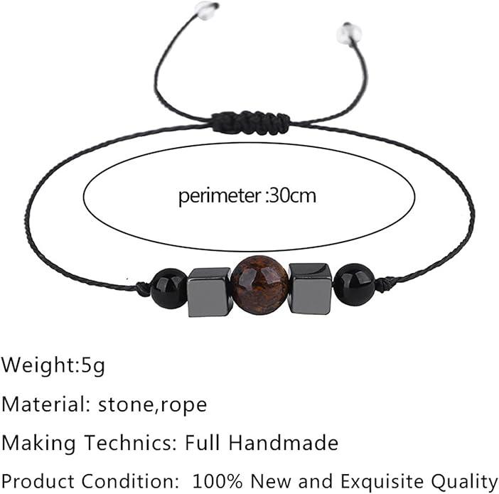 Caiyao Chakra Crystal Tiger Eye Bead Bracelet with Wish Card for Women Adjustable Spiritual Stone Braide String Bracelet Yoga Meditation Jewelry Gift