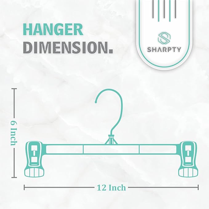 Sharpty Pant & Skirt Hangers - Closet Hangers for Shorts, Shirts, Jeans, Dresses, Slacks, Coats, Clothes, Clothing, Garments & More - Durable, Space Saving & Non-Slip, Black - 10 Pack
