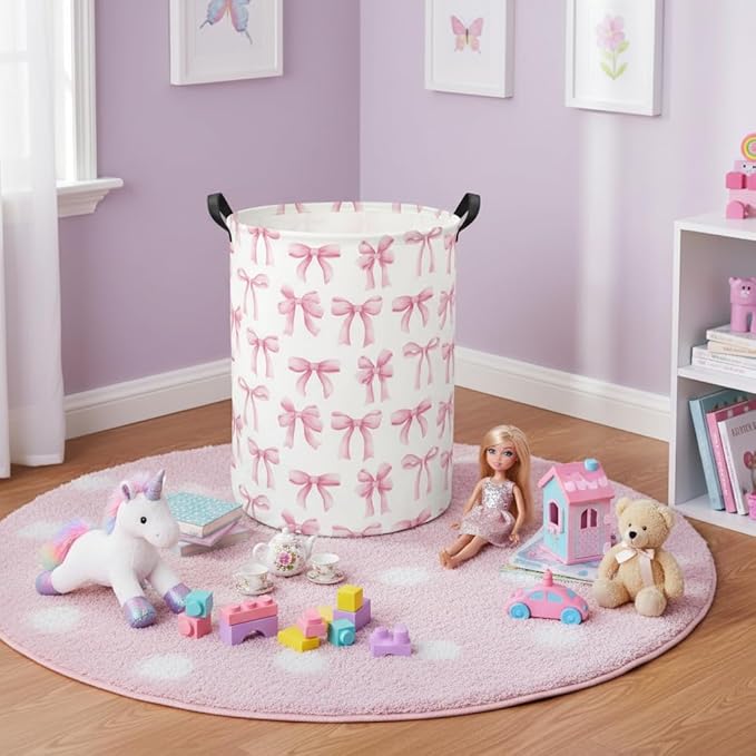 Baby Laundry Basket Kids Hamper Toy Storage Bin for Boys Room Decor Baby Nursery Hamper Gift Baskets for Bedroom Bathroom(Bowknot)