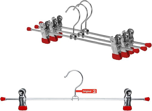 Mawa by Reston Lloyd Non-Slip Space-Saving Clothes Hanger for Pants & Skirts with Two Clips, Style K/40D, Set of 10, 15 3/4"L, Red