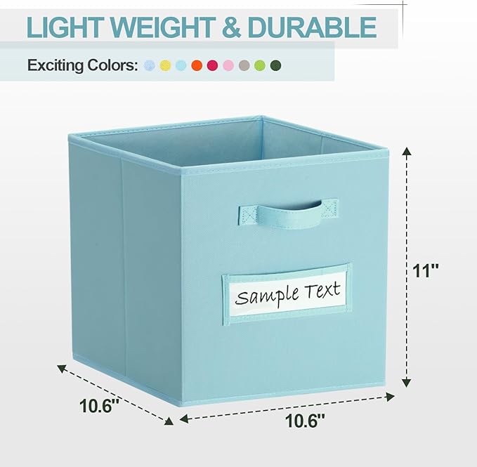 artsdi 11x11 storage cube bins (Set of 10) Foldable Fabric storage cubes with 10 Labels Window Cards & a Pen,11 inch cube storage bin,Closet Organizers for Shelves,Cubby Organizer Boxes,Blue