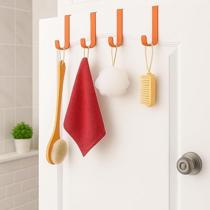 Dependable Industries Over-The-Door Hanger Hook Set 4-Pack of 4.5 in. Plastic Over-The-Door Hangers & Over-The-Door Hooks – Over-Door Hooks for Hanging Clothes & Towels (Orange)