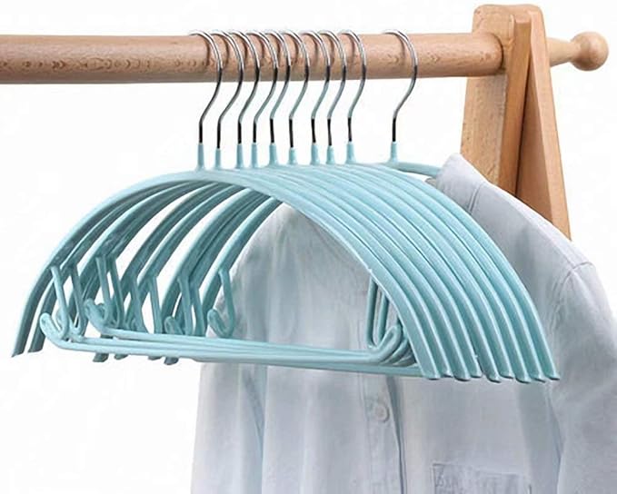 ATOLY Premium Hangers (Pack of 10) Heavyduty- Non Slip No Shoulder Bump Suit Hangers-Chrome Hooks, Space Saving Clothes Hangers, Rounded Hangers for Coat, Sweater, Jackets, Pants,Blue