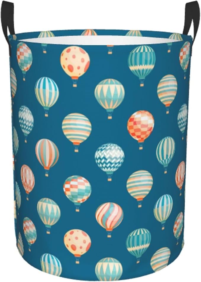 Cute Hot Air Balloons Round Laundry Hamper Storage Basket Toys Clothes Organizer Bin For Home Bathroom Bedroom Dorm Nursery, 38l