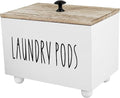 Farmhouse Laundry Pods Container with Lid, Solid Wood Dryer Sheet Holder, Stylish Laundry Pod Holder, Multipurpose Dryer Sheet Container for Laundry Room Kitchen Bathroom Organization Decor (White)