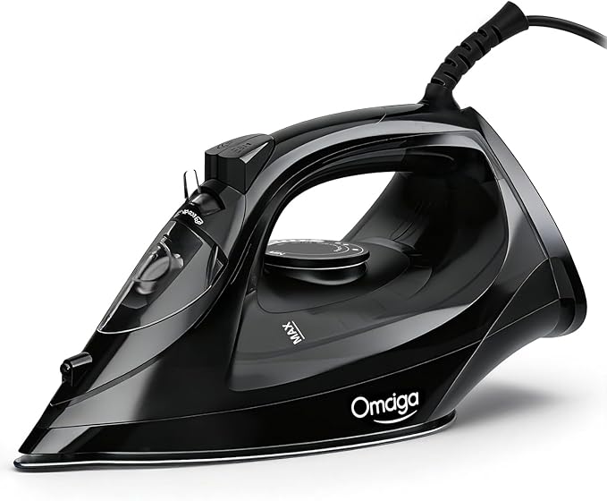 Steam Iron for Clothes, 1500W Iron with Rapid Heating, Non-Stick Ceramic Soleplate, Burst of Steam, Self-Cleaning, Auto-Off, Anti-Drip, 11.84oz Water Tank Ironing Clothes for Home, Black