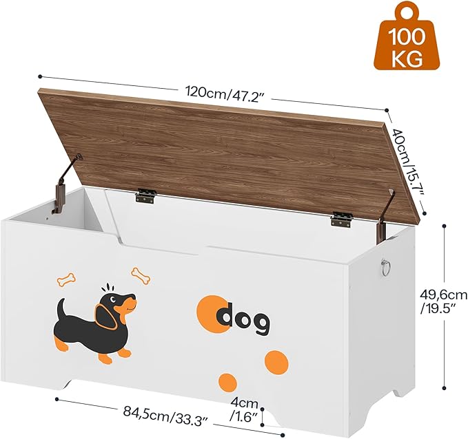 HOOBRO Toy Box, Toy Chest with 2 Safety Hinges, 47.2" Storage Bench, Wooden Storage Chest, for Entryway, Bedroom, Living Room, White and Walnut WH496CW01