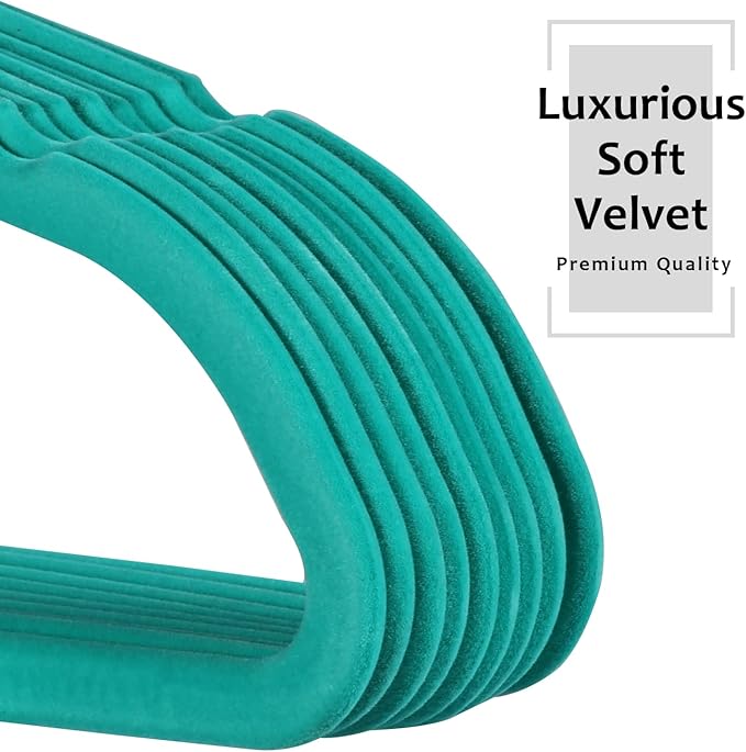 VECELO Premium Velvet Clothes Hangers Suit Heavy Duty (50 Pack)-Non Slip & Space-Saving with 6 Finger Clips & Tie Rack Excellent for Men and Women,Teal