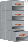 DIMJ Closet Organizers and Storage - Fabric Bins with Drawers for Closet Clothes Organizers with Clear Window, Stackable Storage Drawers Units for Bedroom, Living Room, 4 Pack, Grey