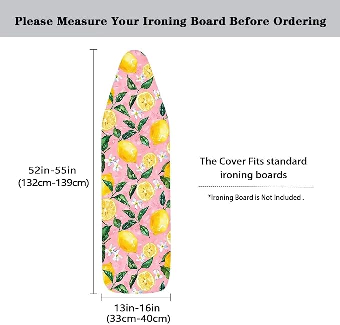 Lemon Ironing Board Cover, Elastic Edge, Heavy Duty Iron Pad Covers Standard Boards Full Size Scorch Resistant Padding, Pink