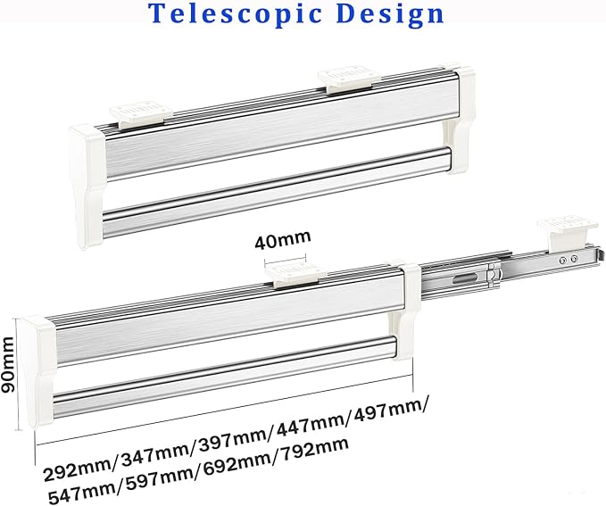 Pull Out Clothes Hanger Rod Adjustable Wardrobe Clothing Rail Hanger Rack Bar for Pants Clothes tainless Steel (497mm/19.6inch)