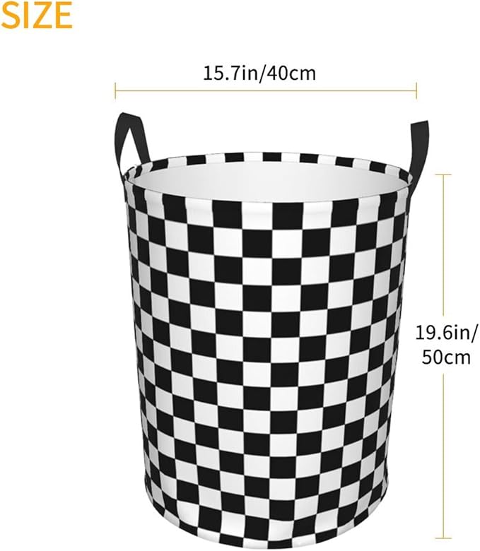 Laundry Basket Black White Checkered Decor - Waterproof Laundry Hamper Race Car Room Decor Collapsible Laundry Baskets With Handles - Toy/Clothes Storage Basket For Home Bedroom Bathroom Decor